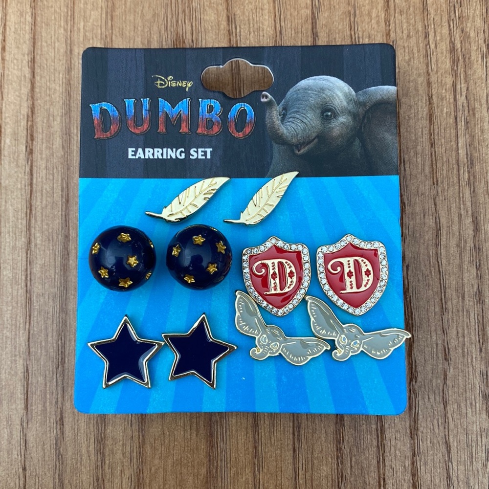 NWT Set of 5 Gold Tone Dumbo Post Earrings from the live Action Disney Movie NEW